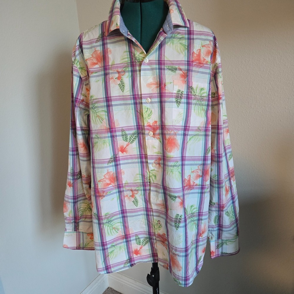 Tommy Bahama Mens Vedado Button Up Shirt Size XL Cotton/Silk Blend Tropical